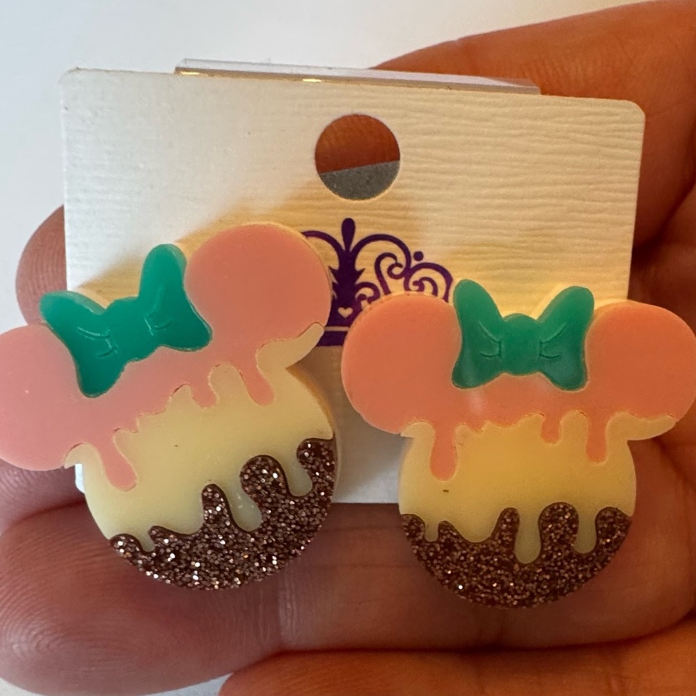 Pink and Cream Glittery Minnie Mouse Ears Earrings
